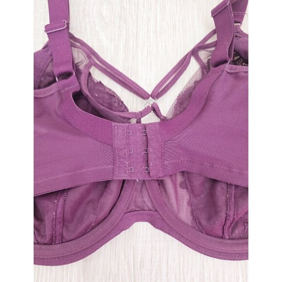 Elomi Eugenie Purple Underwire Unpadded Strappy Floral Plunge Lingerie Bra 36K - Picture 6 of 9